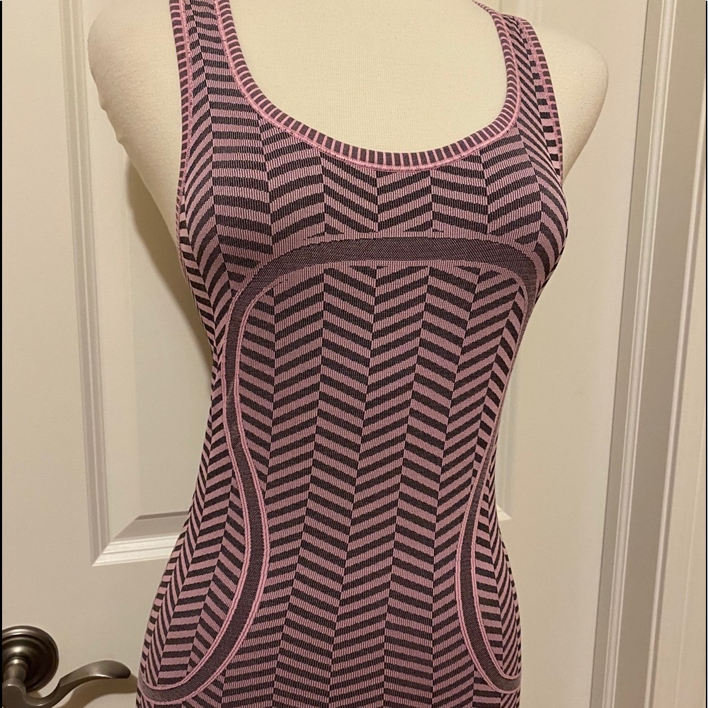 Lululemon pink/ black striped cross back top, 6